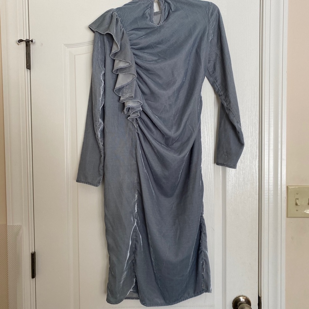 ASOS PREMIUM - Ruffle Front Velvet Column Dress - Picture 3 of 4